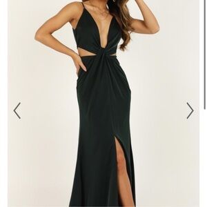 Showpo. Simple Twist of Fate Emerald Satin Dress Size 4